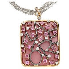 18k Yellow Gold Diamond, Pink Sapphire, Enamel Pendant w/ 16" Multi-Chain