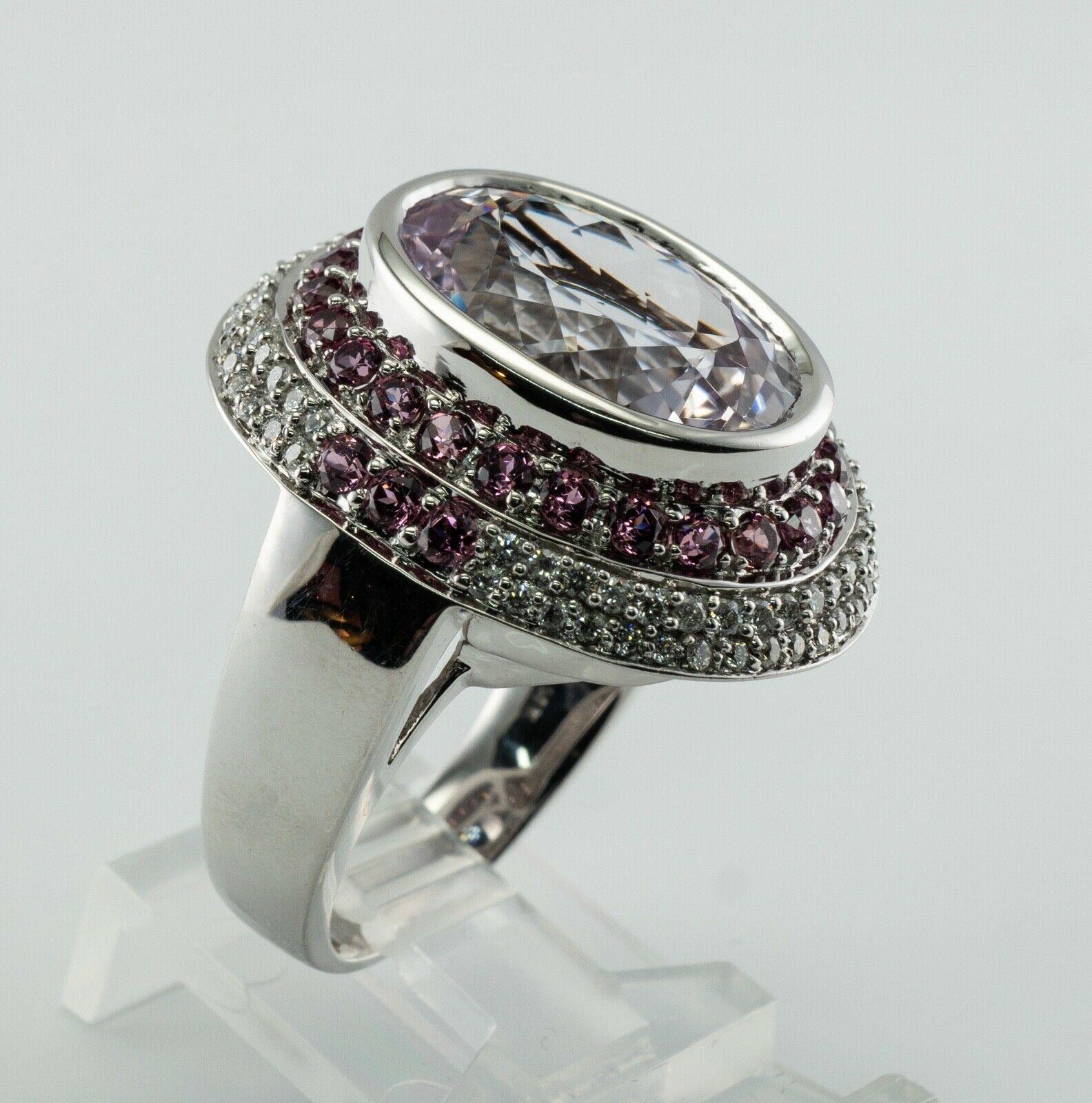 Diamante Zafiro Rosa Kunzita Anillo Cóctel Oro Blanco 14K en venta 5