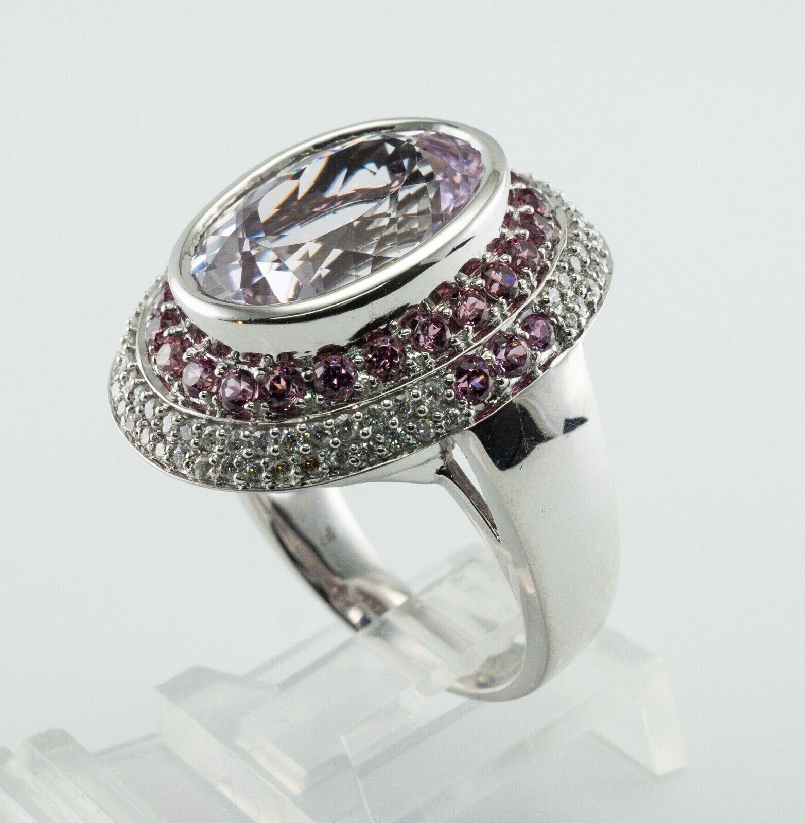 Diamond Pink Sapphire Kunzite Ring 14K White Gold Cocktail For Sale 6