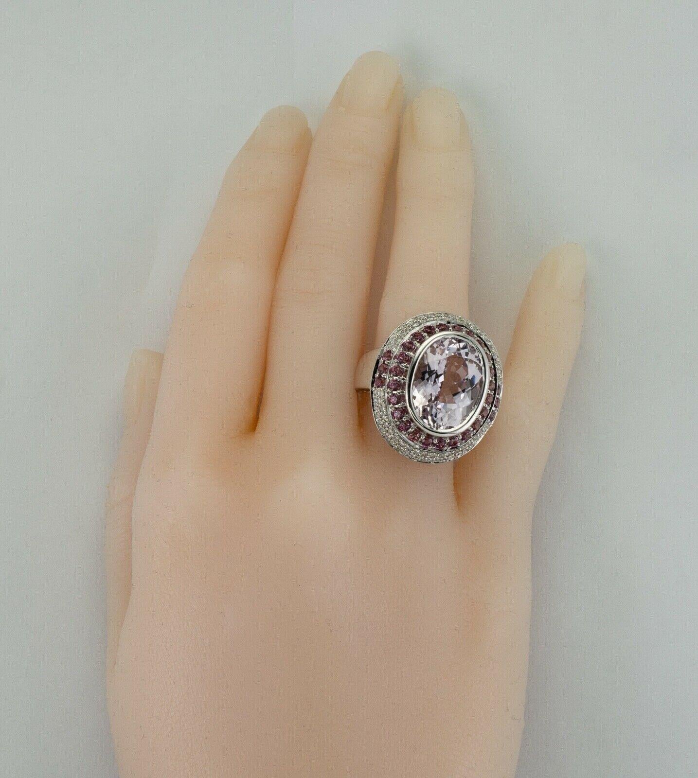Diamante Zafiro Rosa Kunzita Anillo Cóctel Oro Blanco 14K en venta 7