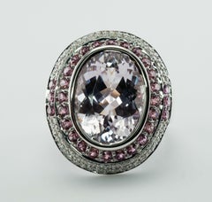 Diamond Pink Sapphire Kunzite Ring 14K White Gold Cocktail