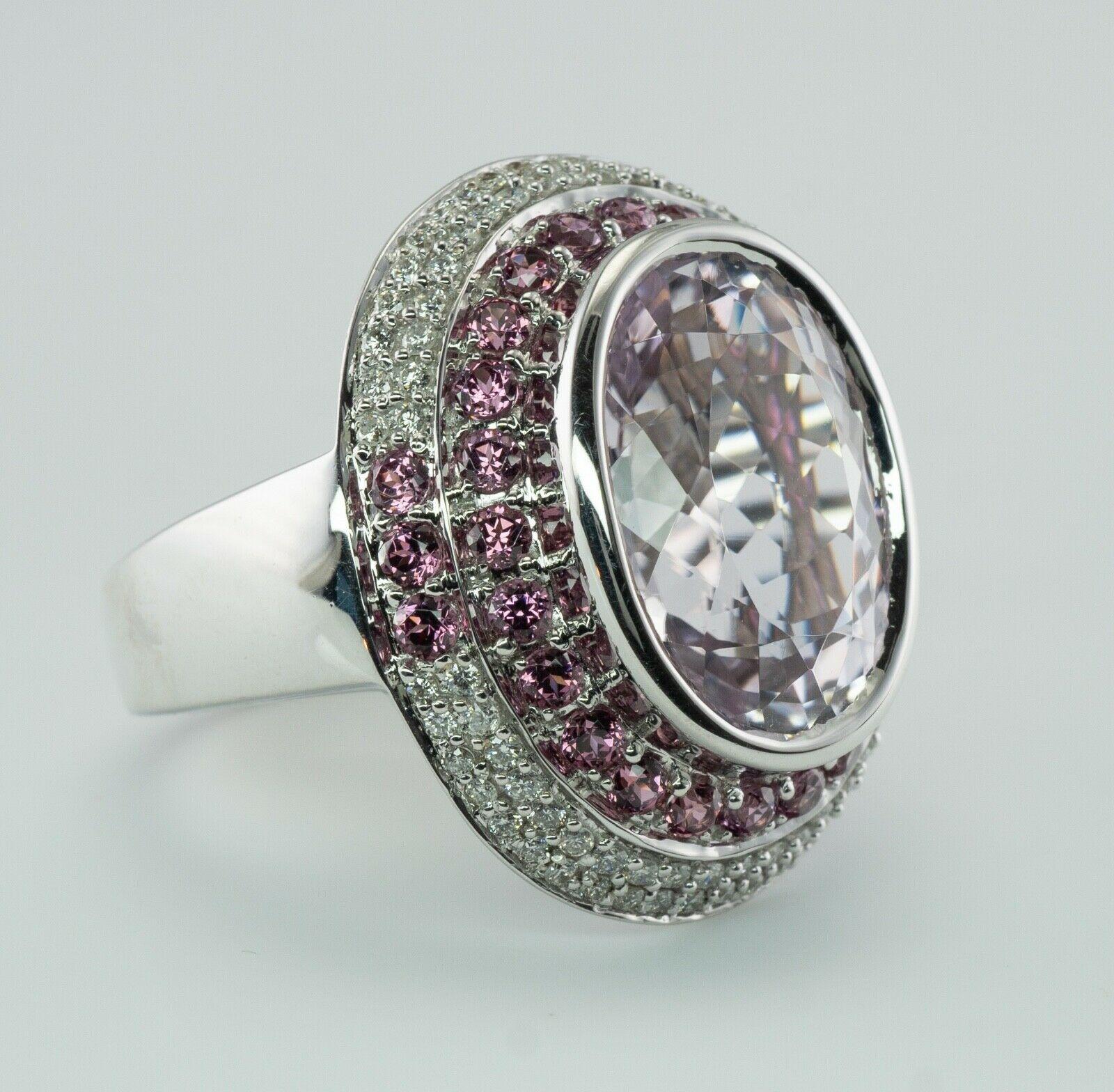 Oval Cut Diamond Pink Sapphire Kunzite Ring 14K White Gold Cocktail For Sale