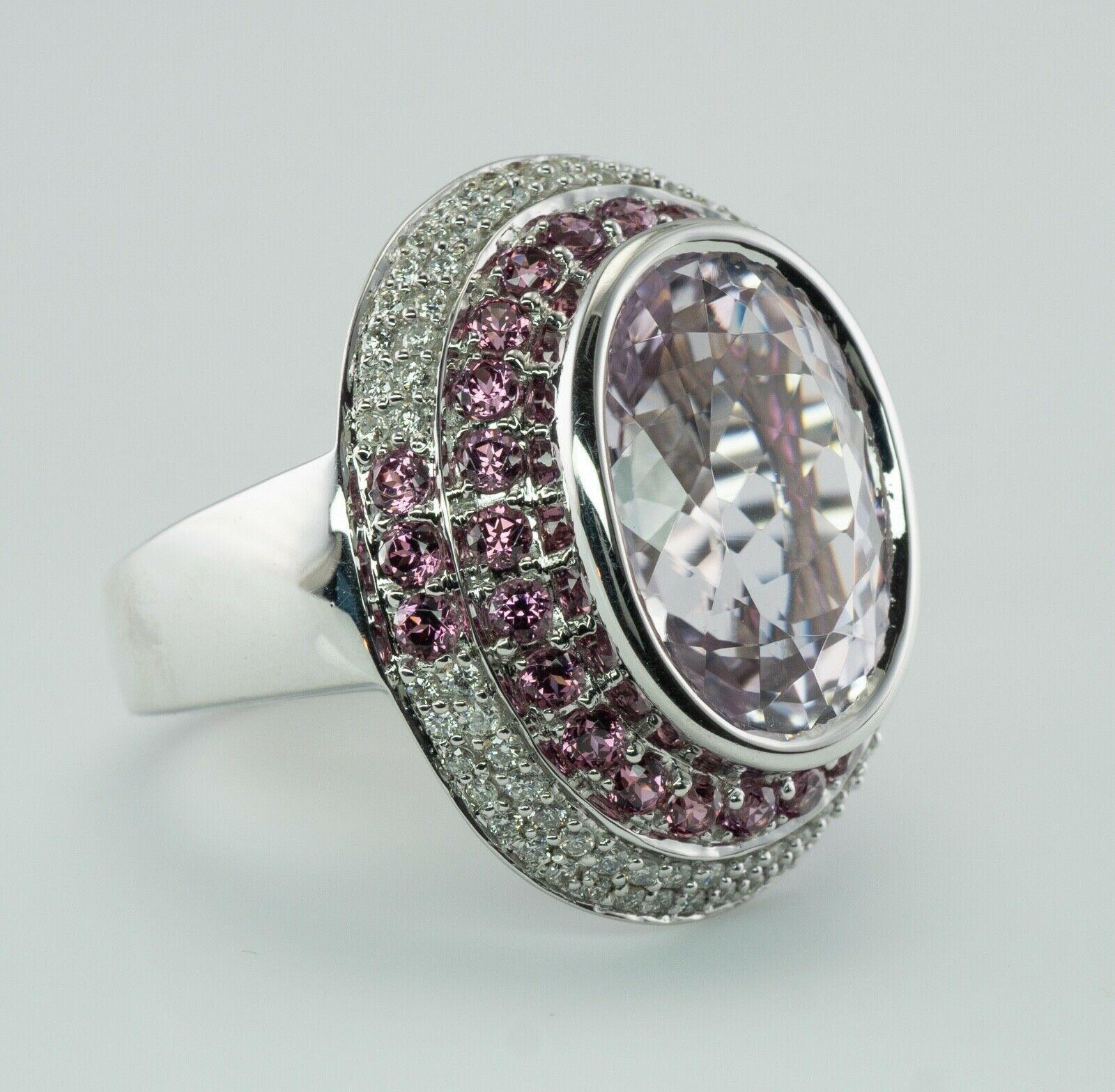 Diamante Zafiro Rosa Kunzita Anillo Cóctel Oro Blanco 14K Corte oval en venta