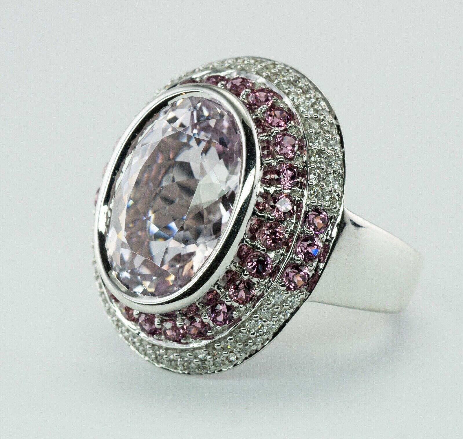 Diamond Pink Sapphire Kunzite Ring 14K White Gold Cocktail In Good Condition For Sale In East Brunswick, NJ