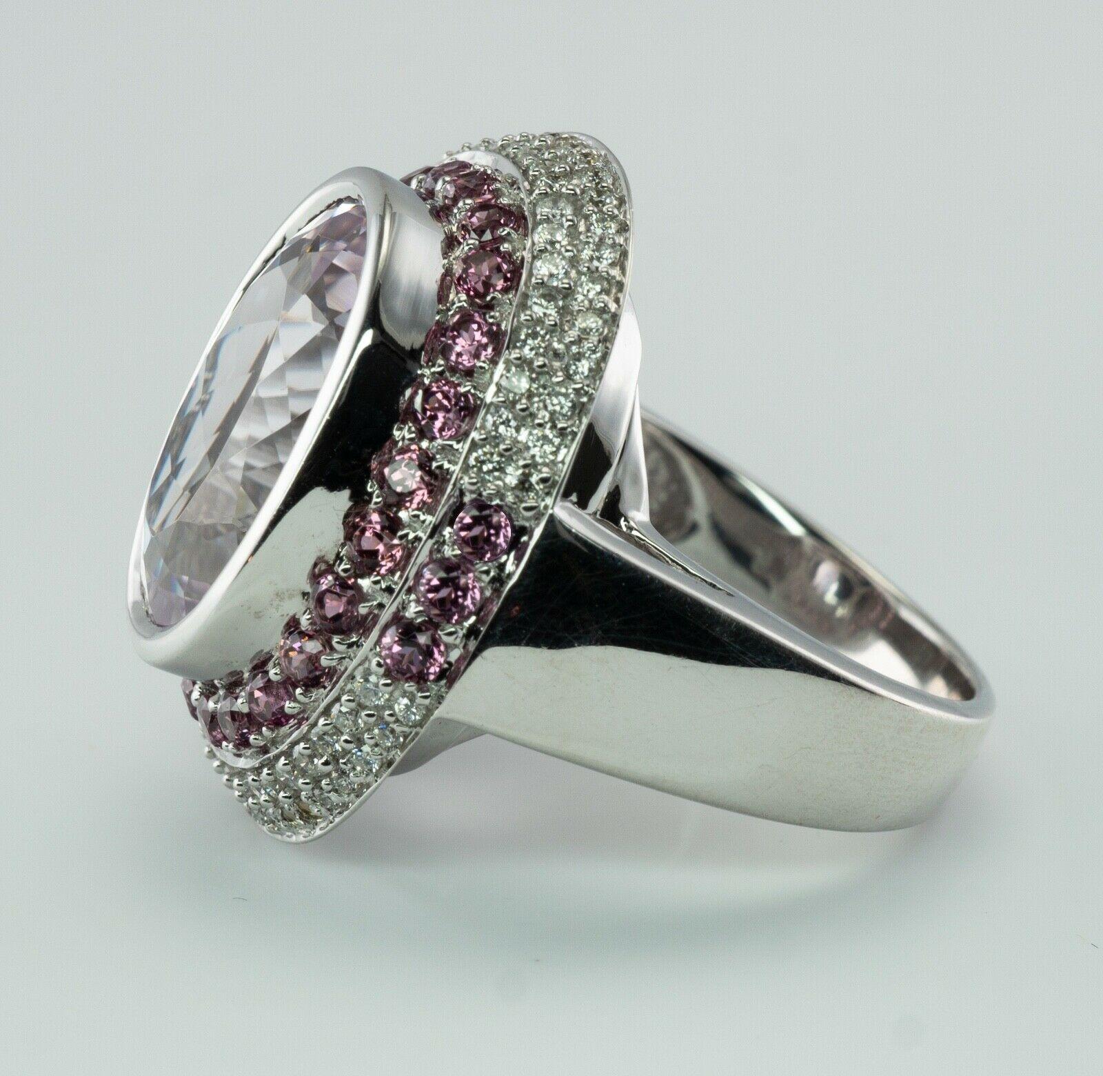 Diamond Pink Sapphire Kunzite Ring 14K White Gold Cocktail For Sale 2