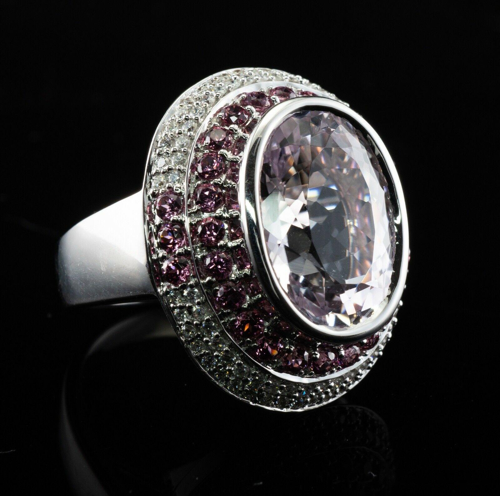Diamante Zafiro Rosa Kunzita Anillo Cóctel Oro Blanco 14K en venta 3