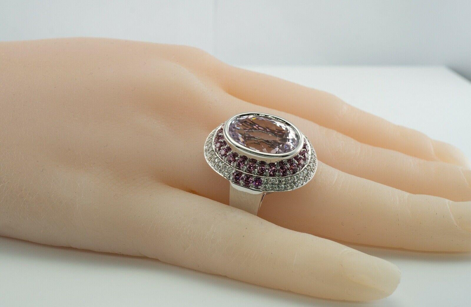Diamante Zafiro Rosa Kunzita Anillo Cóctel Oro Blanco 14K en venta 4