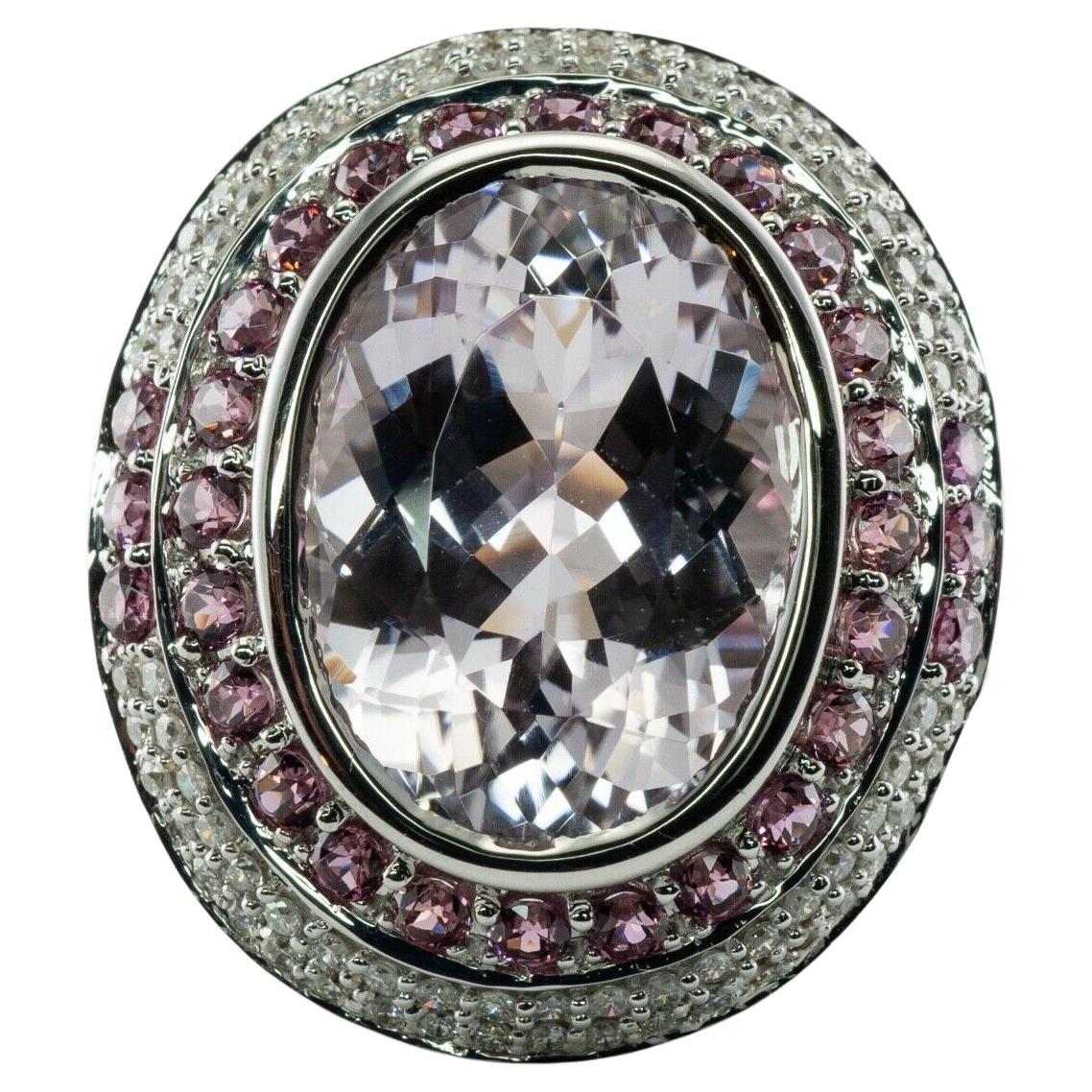 Diamond Pink Sapphire Kunzite Ring 14K White Gold Cocktail