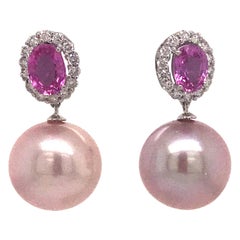 Diamond Pink Sapphire Pink Freshwater Pearl 2.32 Carat 18 Karat White Gold