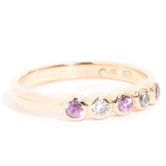 Diamond Pink Sapphire Vintage Rub Over Eternity Band Ring 9 Carat Yellow Gold