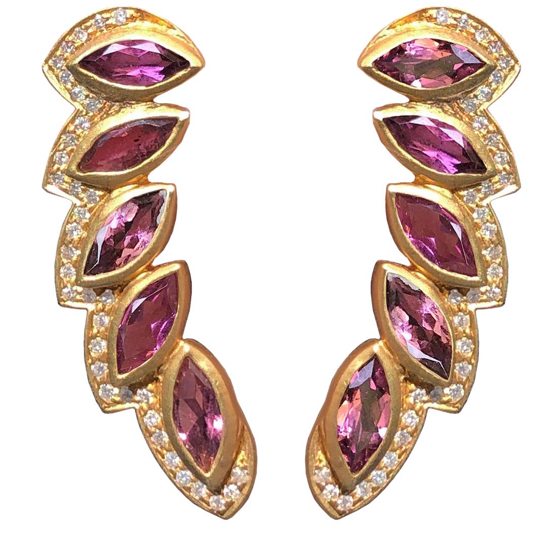 Diamond Pink Tourmaline Gold Stud Earrings by Lauren Harper