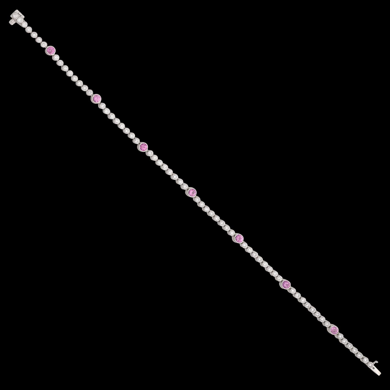 Women's Diamond & Pink Tourmaline Platinum Line Bracelet