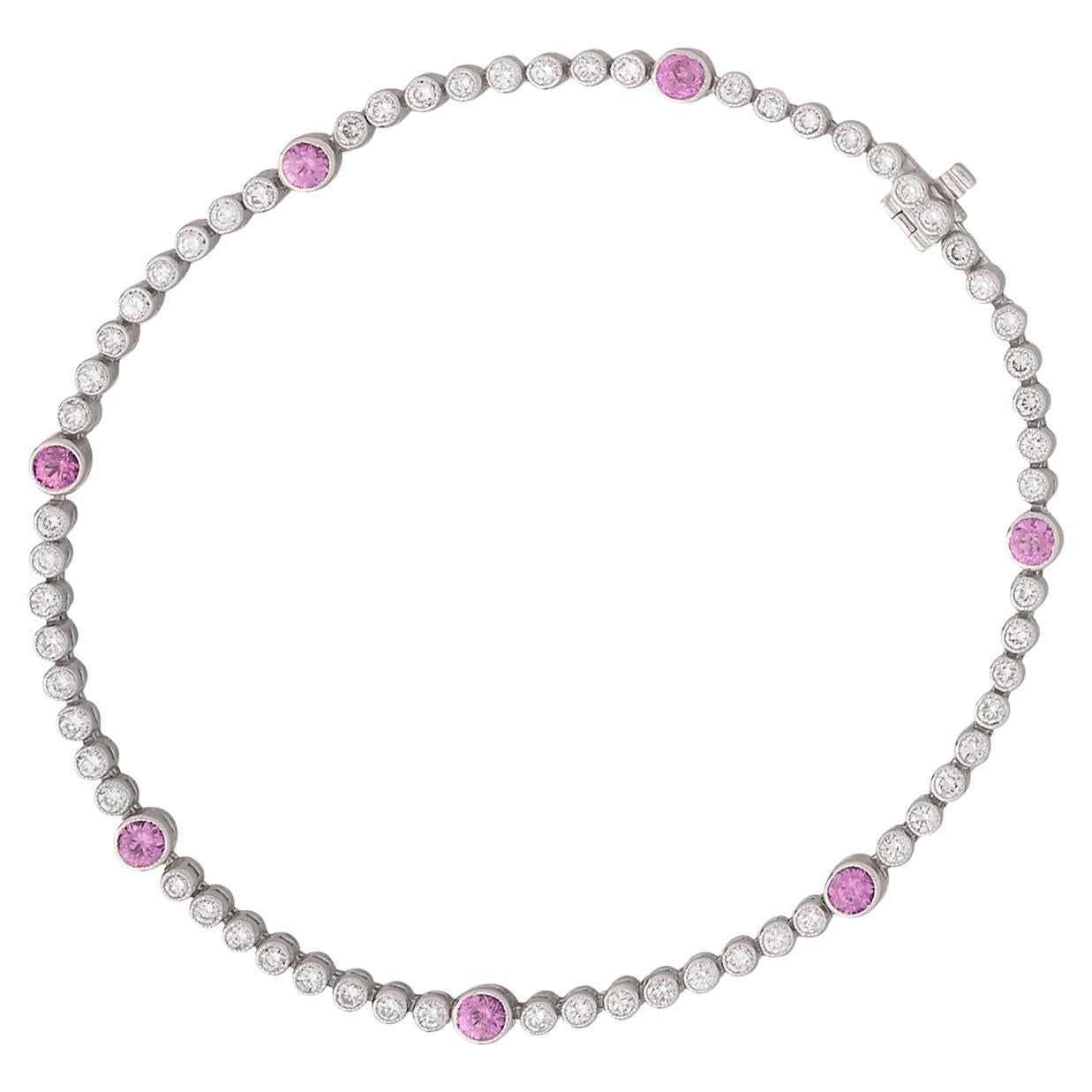 Diamond & Pink Tourmaline Platinum Line Bracelet