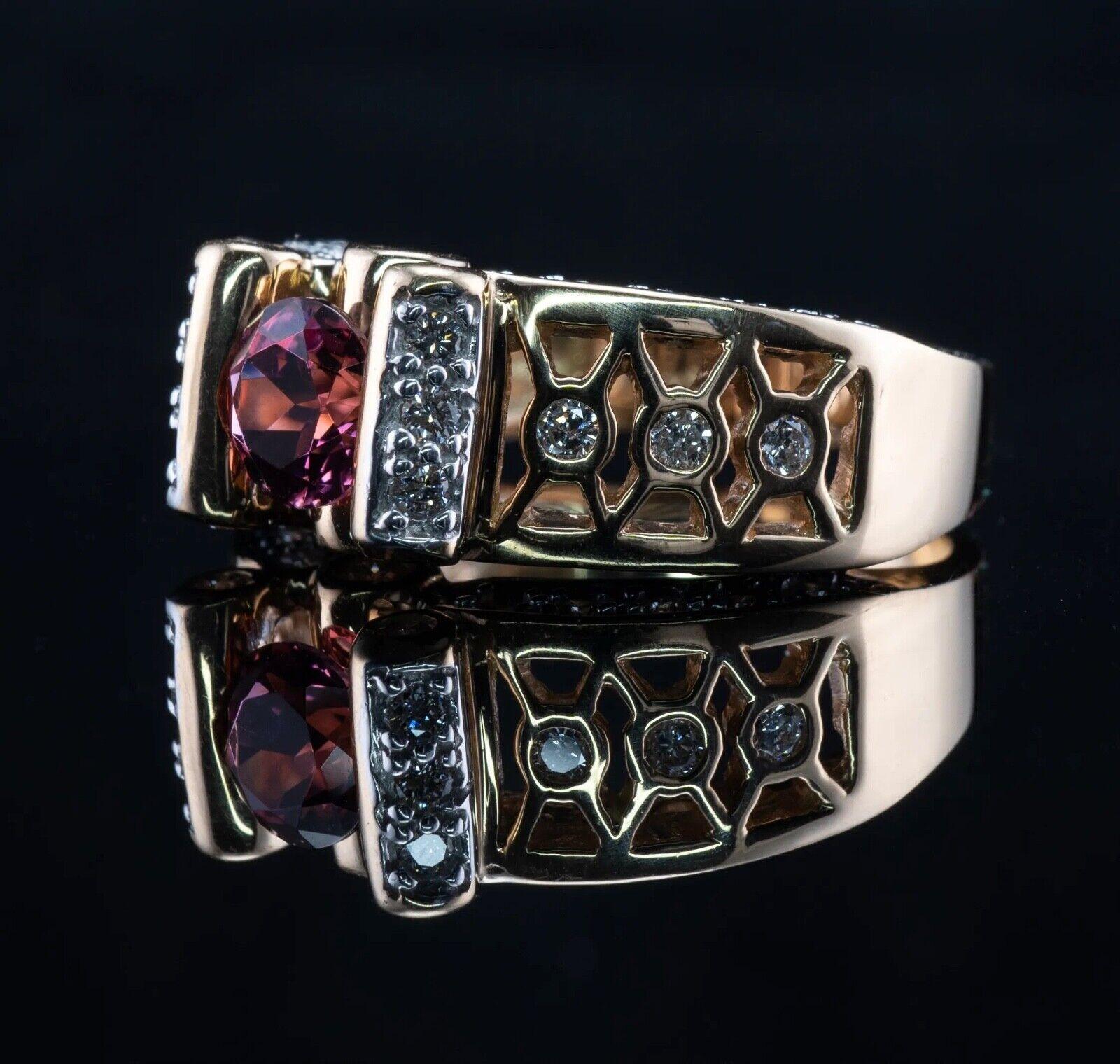 Diamond Pink Tourmaline Ring 14K Gold Band In Good Condition For Sale In East Brunswick, NJ