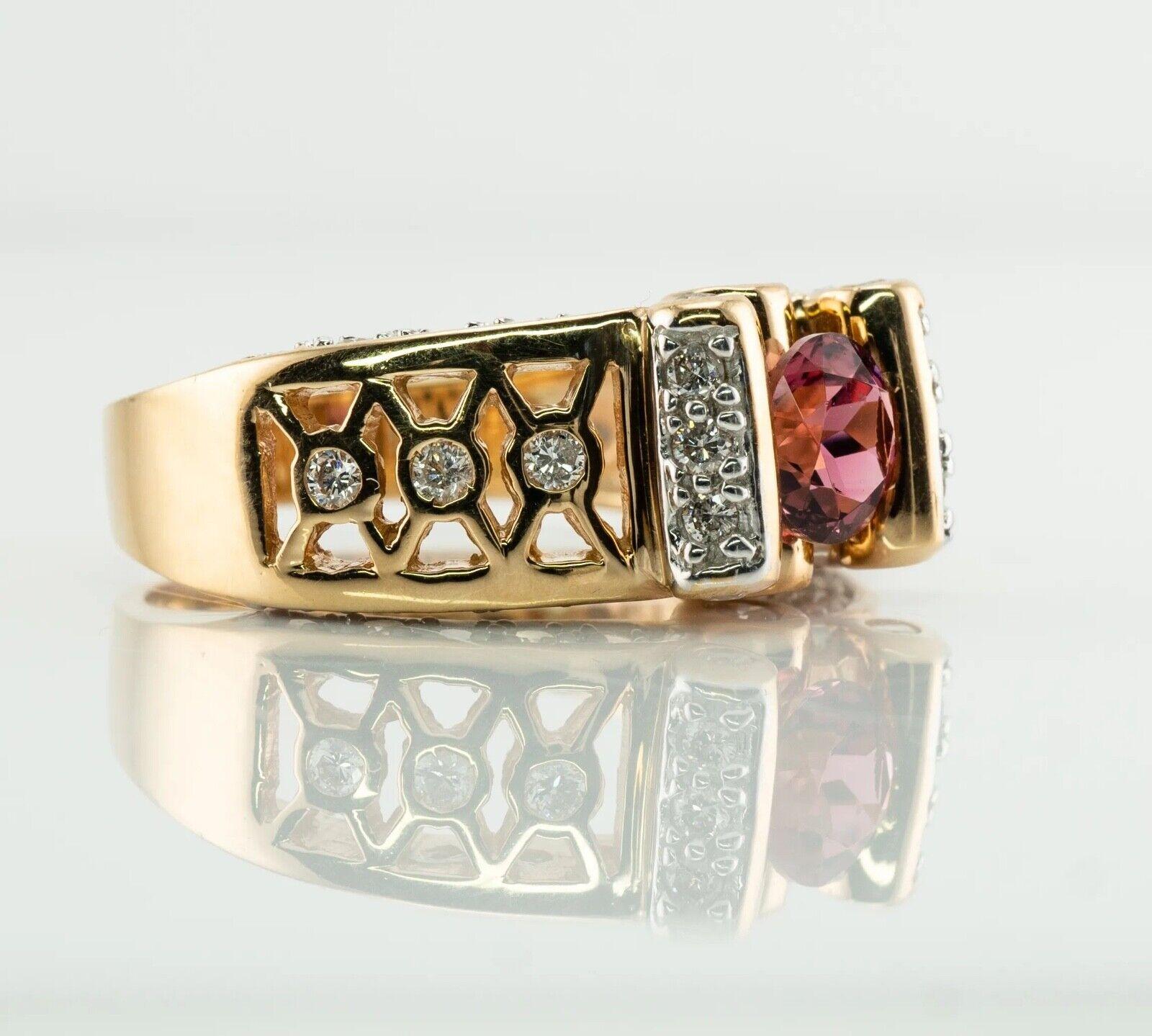 Women's Diamond Pink Tourmaline Ring 14K Gold Band For Sale