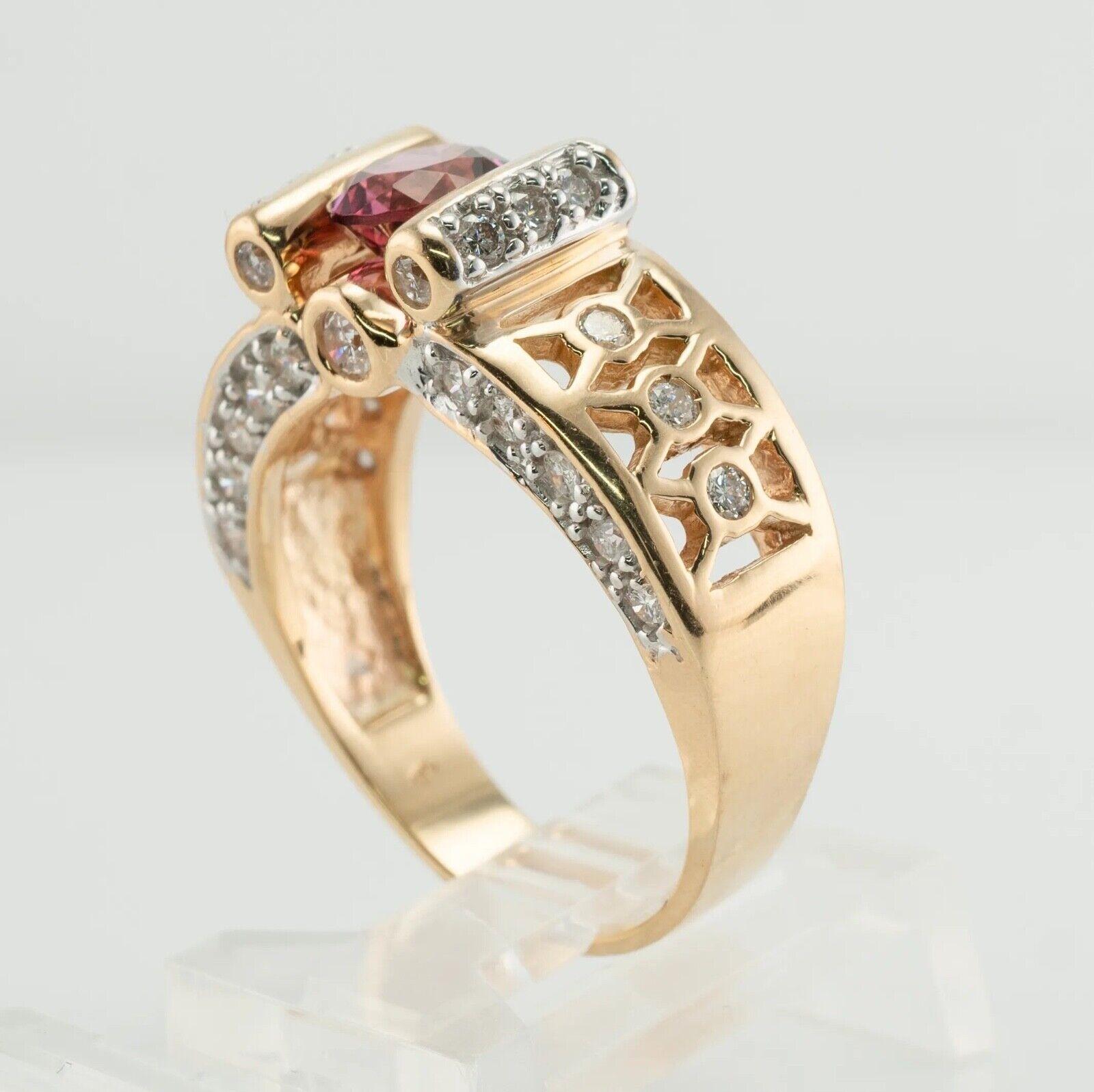 Diamond Pink Tourmaline Ring 14K Gold Band For Sale 1