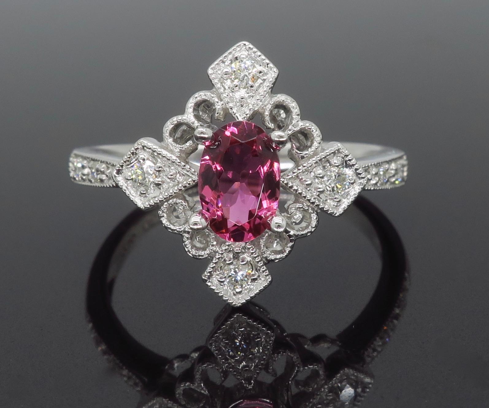Diamond and Pink Tourmaline Ring In New Condition In Webster, NY