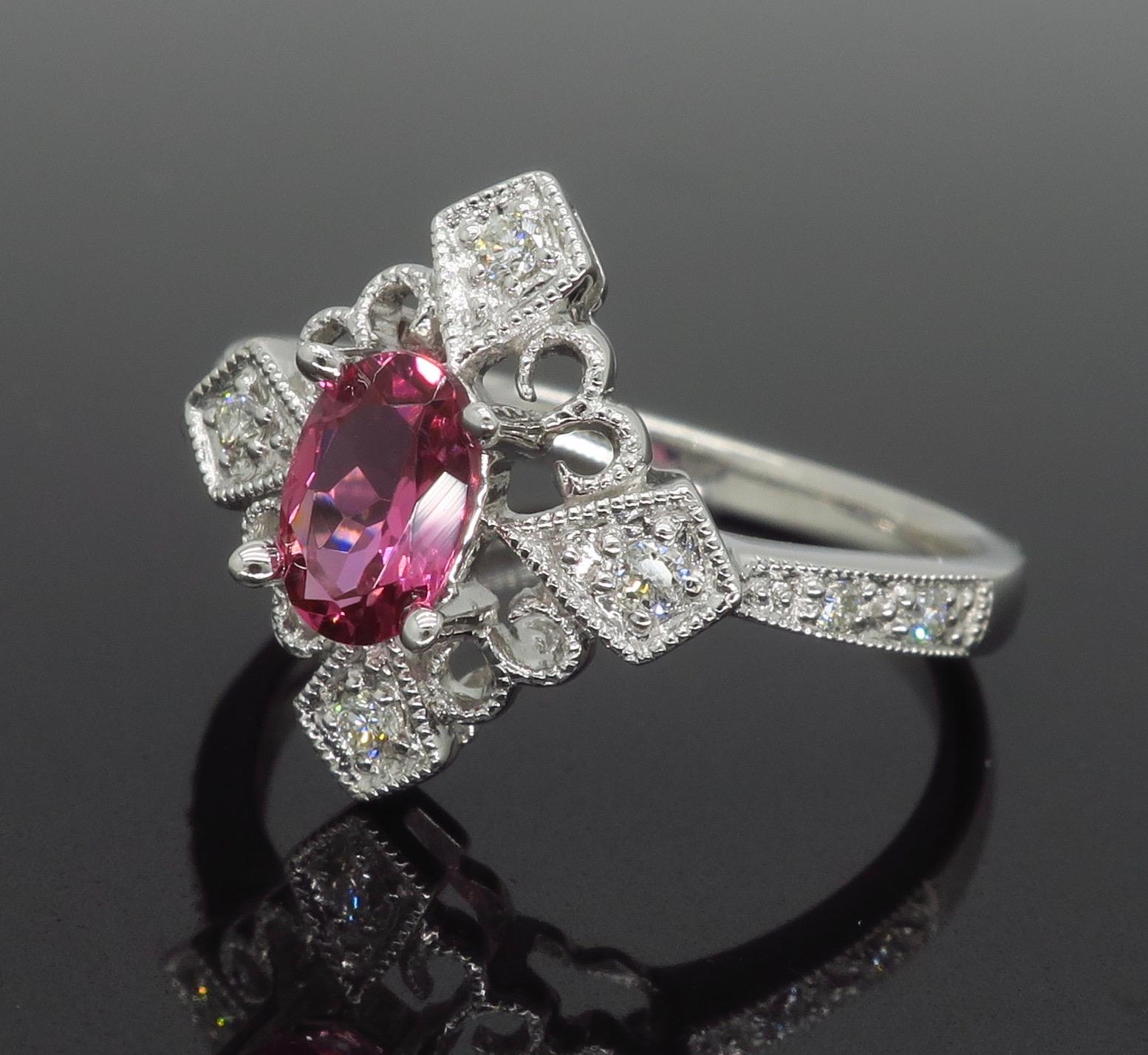 Women's or Men's Diamond and Pink Tourmaline Ring
