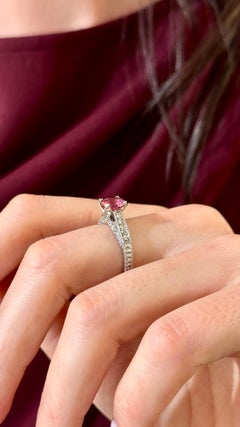 Diamond Pink Tourmaline Rubellite Ring 6.5 14k White Gold 2.45 TCW Certified