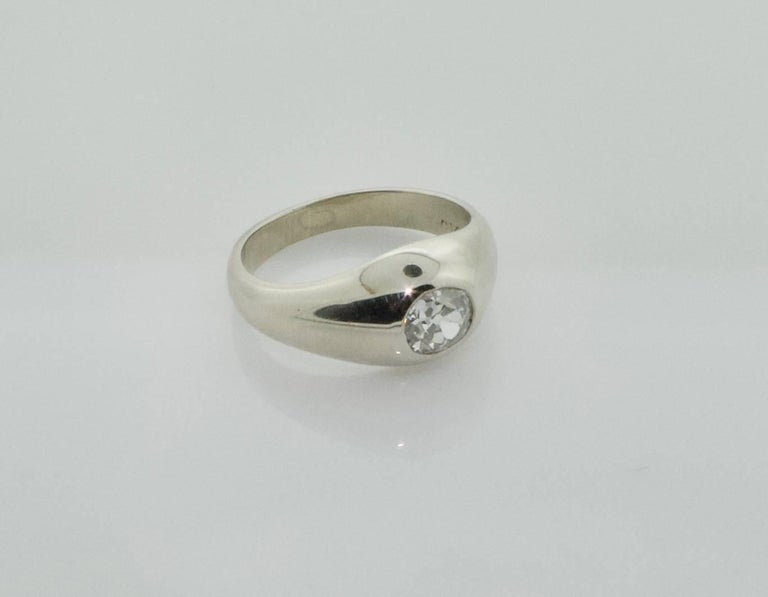 Diamond Pinky Ring "Gypsy" Style circa 1940s .80 Carat Centre Old Mine