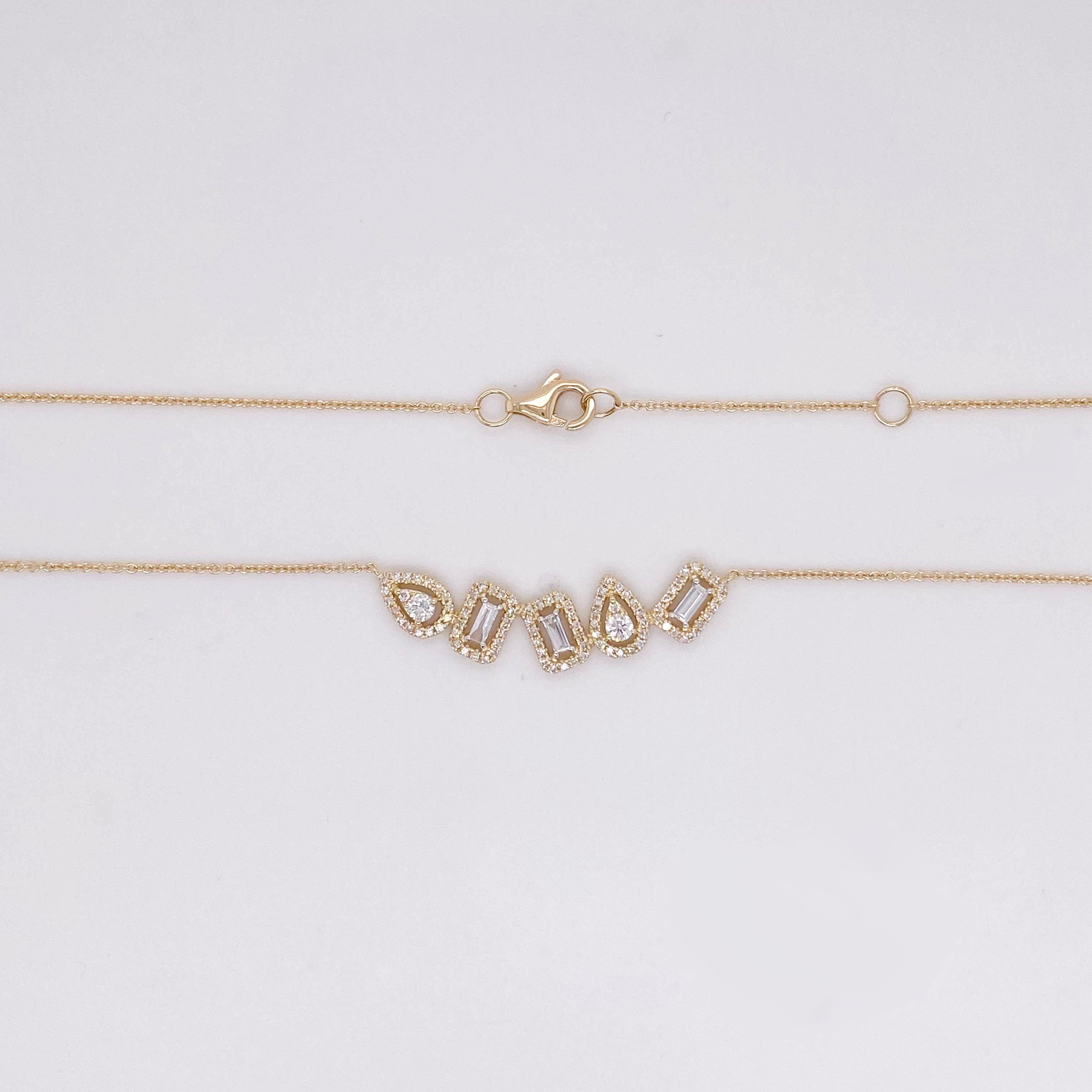 Contemporary Diamond Pivoting Pendant Necklace 14K Yellow Gold .55 Carats, Half Carat Pendant For Sale
