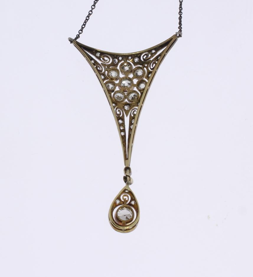 Collier pendentif diamant platine or 14 carats Excellent état - En vente à Berlin, DE