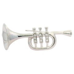 Diamond Platinum-14K White Gold Trumpet Brooch Pendant