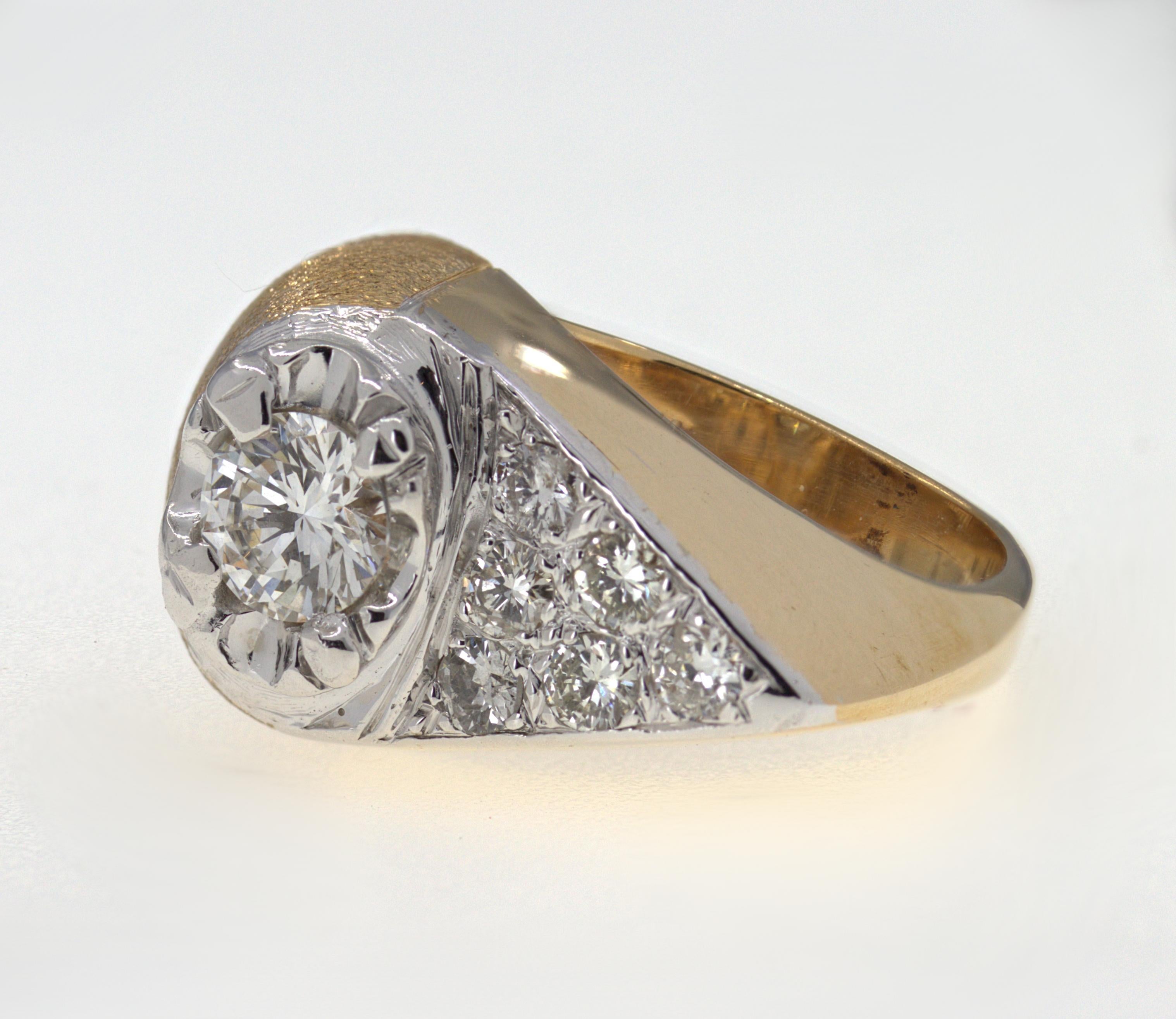 Artisan Diamond, Platinum, 14K Yellow Gold “Pinky” Ring For Sale