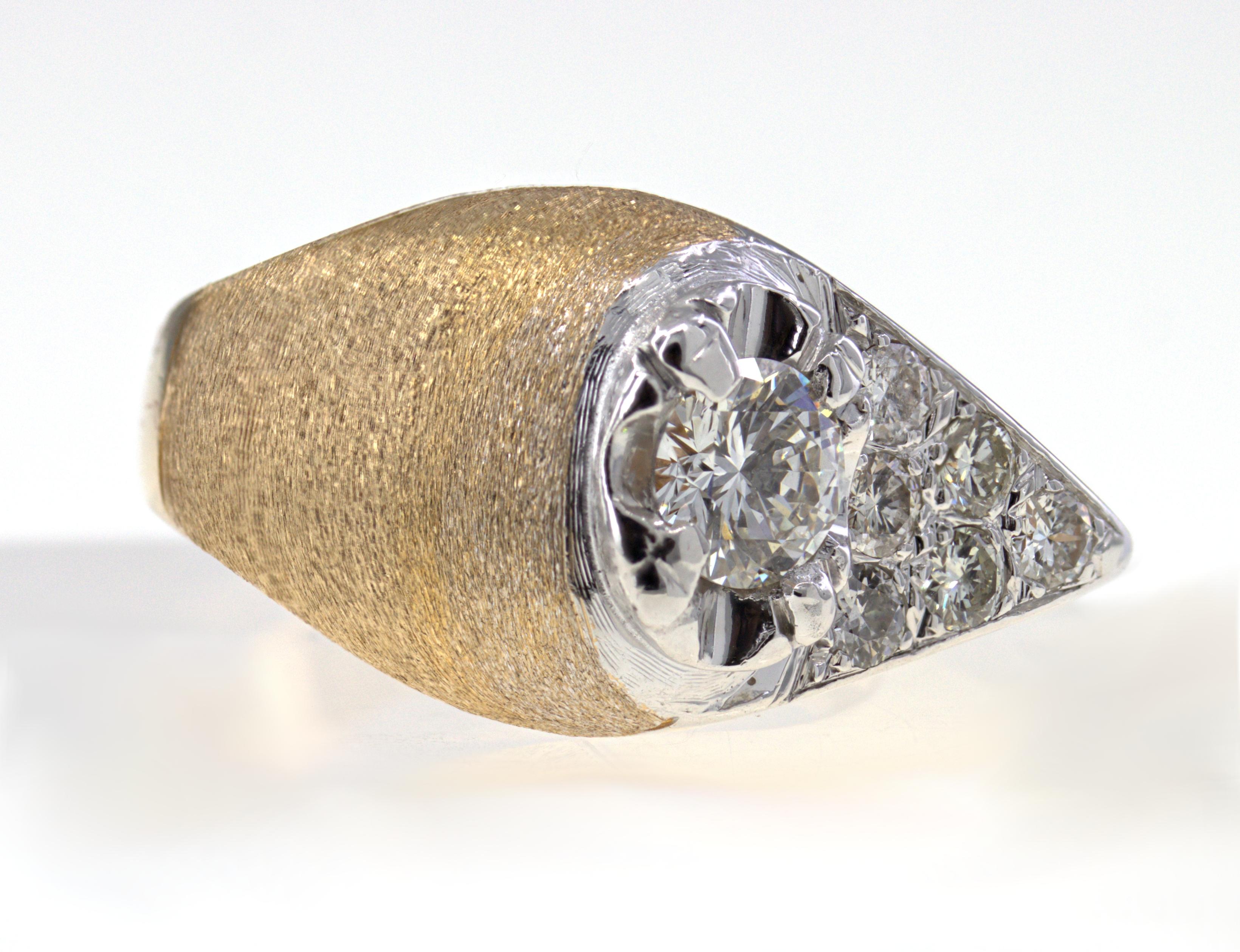 Women's or Men's Diamond, Platinum, 14K Yellow Gold “Pinky” Ring For Sale