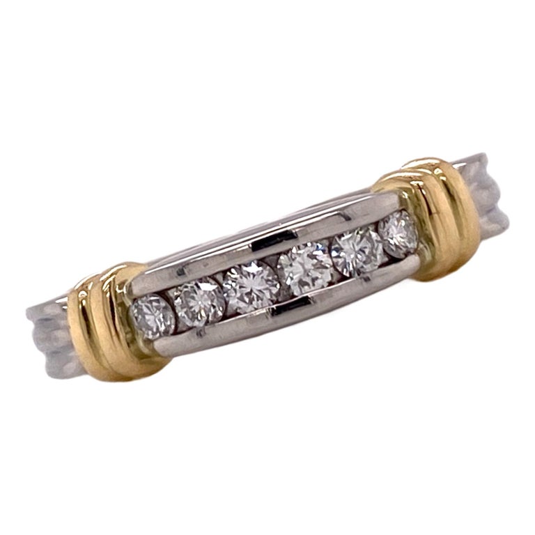 Diamond Platinum 18 Karat Yellow Gold Channel Set Band Ring at 1stDibs