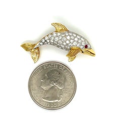 Diamond Platinum/18K Yellow Gold Dolphin Brooch