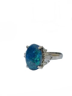 Diamond Platinum 3.12 Carat Oval Australian Black Opal Engagement Ring