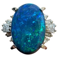 Diamond Platinum 3.12 Carat Oval Australian Black Opal Engagement Ring