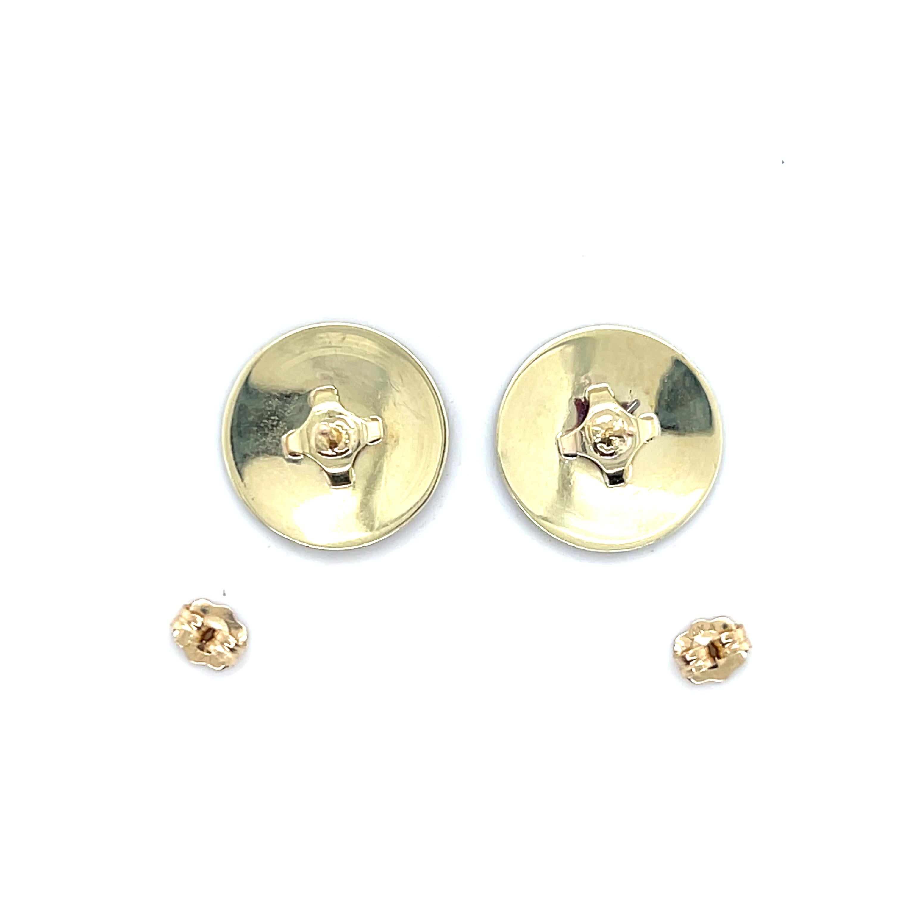 Round Cut Diamond Platinum and 14k Yellow Gold Cufflink Stud Earrings For Sale