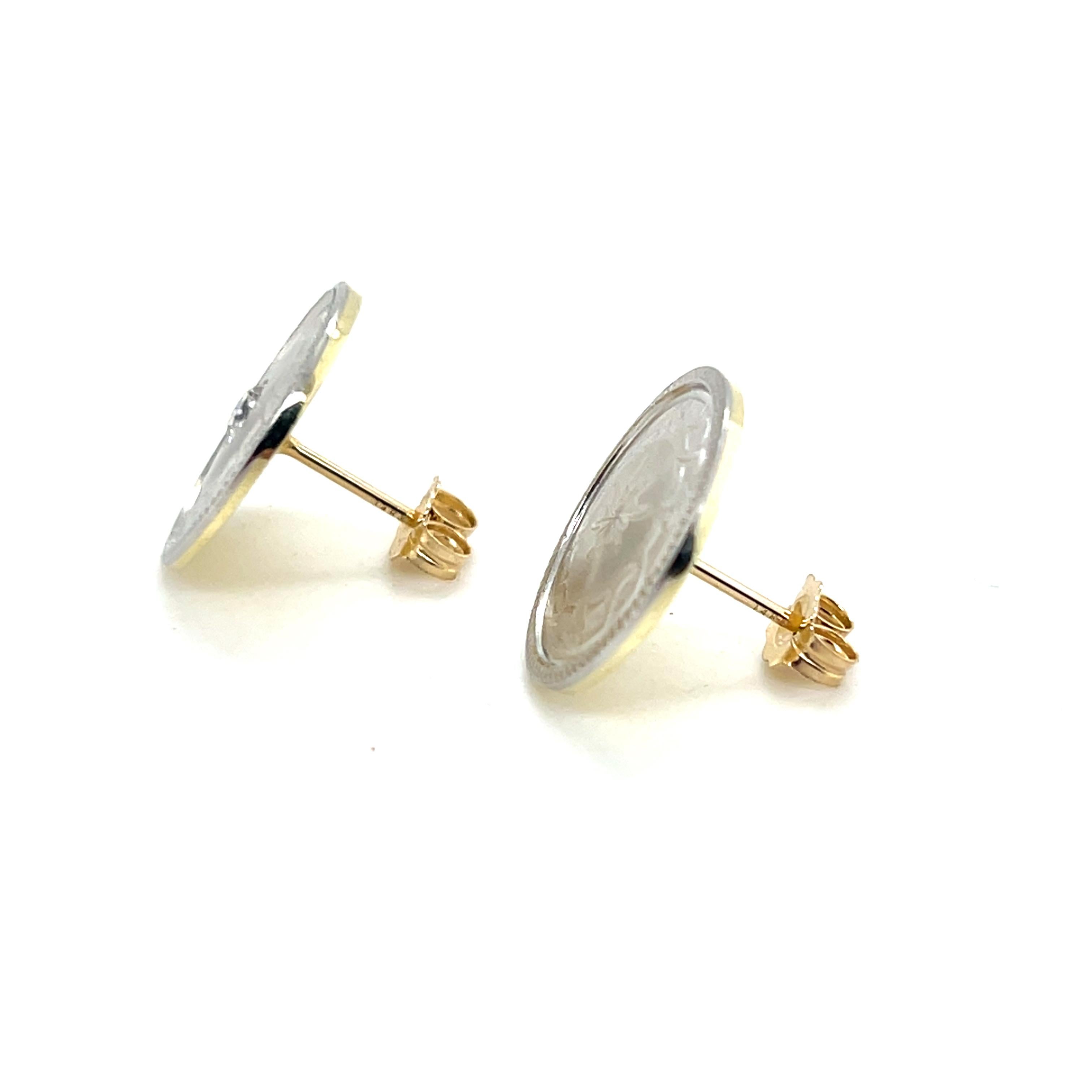 Diamond Platinum and 14k Yellow Gold Cufflink Stud Earrings In Good Condition For Sale In Towson, MD