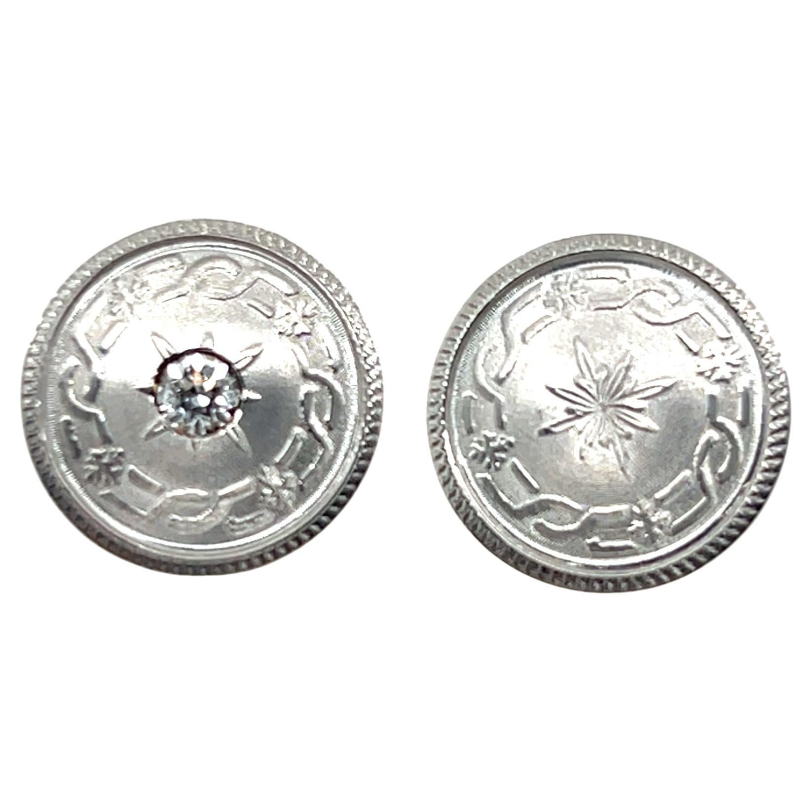 Diamond Platinum and 14k Yellow Gold Cufflink Stud Earrings For Sale