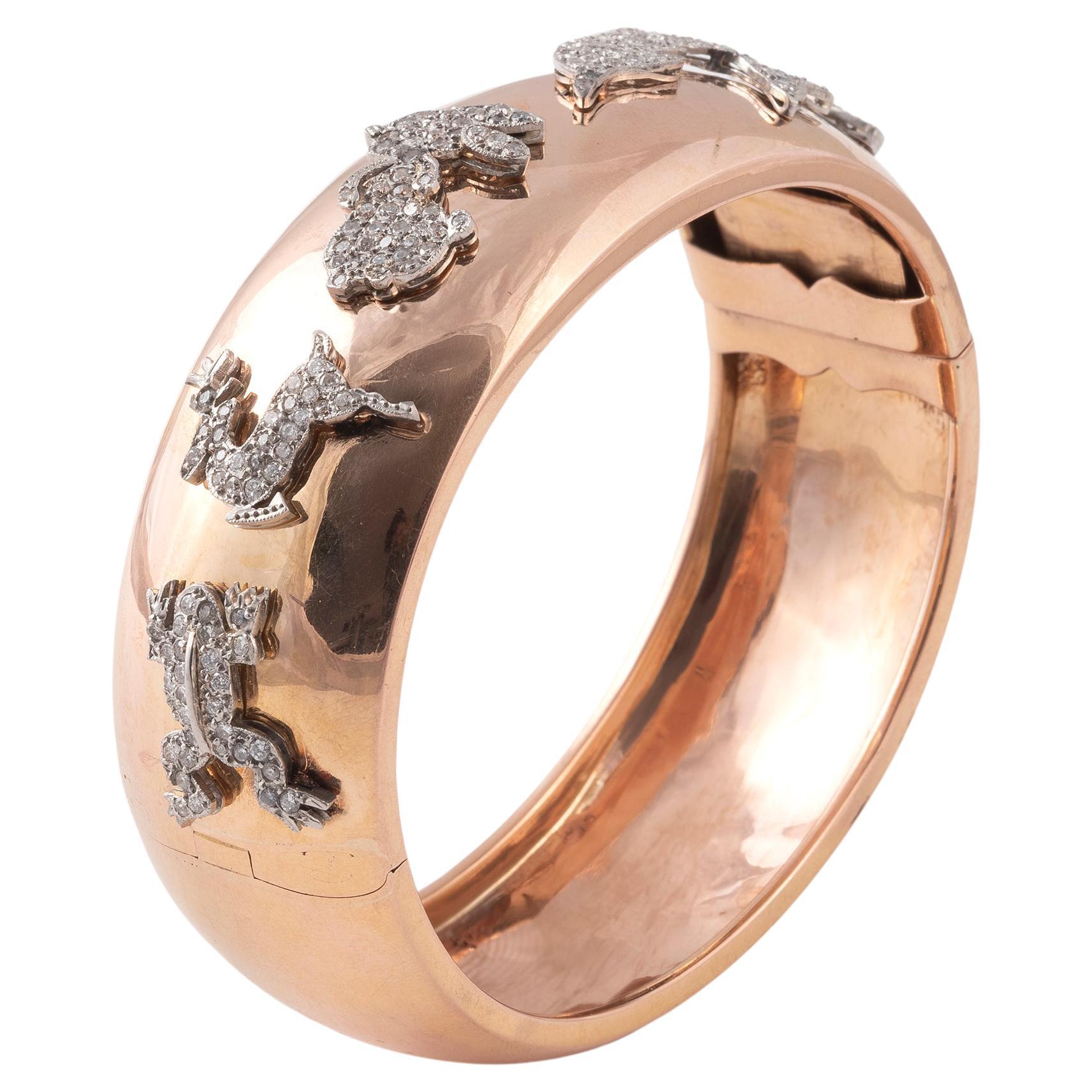 Pulsera de diamantes, platino y oro rosa de 18 quilates