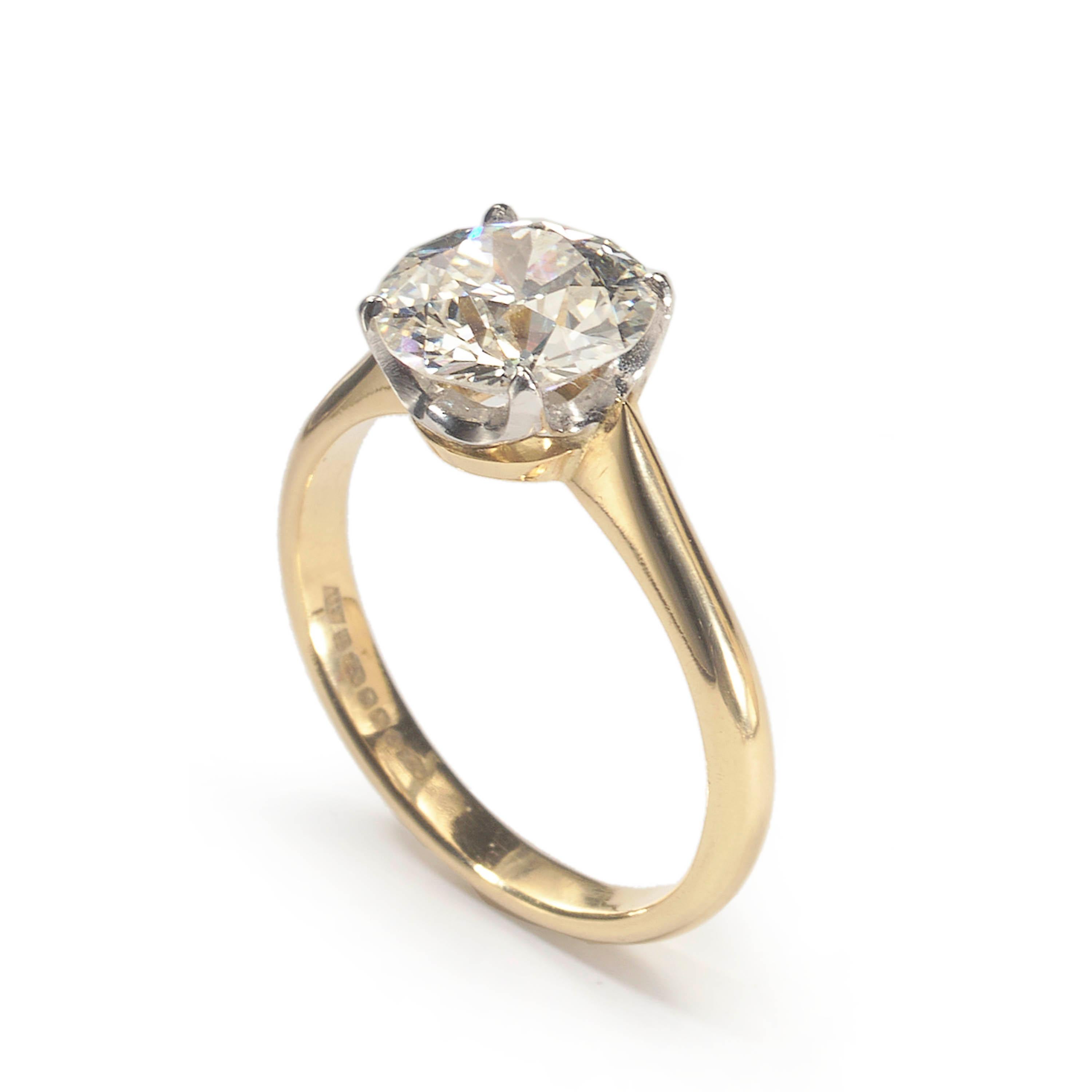 Modern Diamond, Platinum and Gold Solitaire Ring, 2.05 Carat For Sale