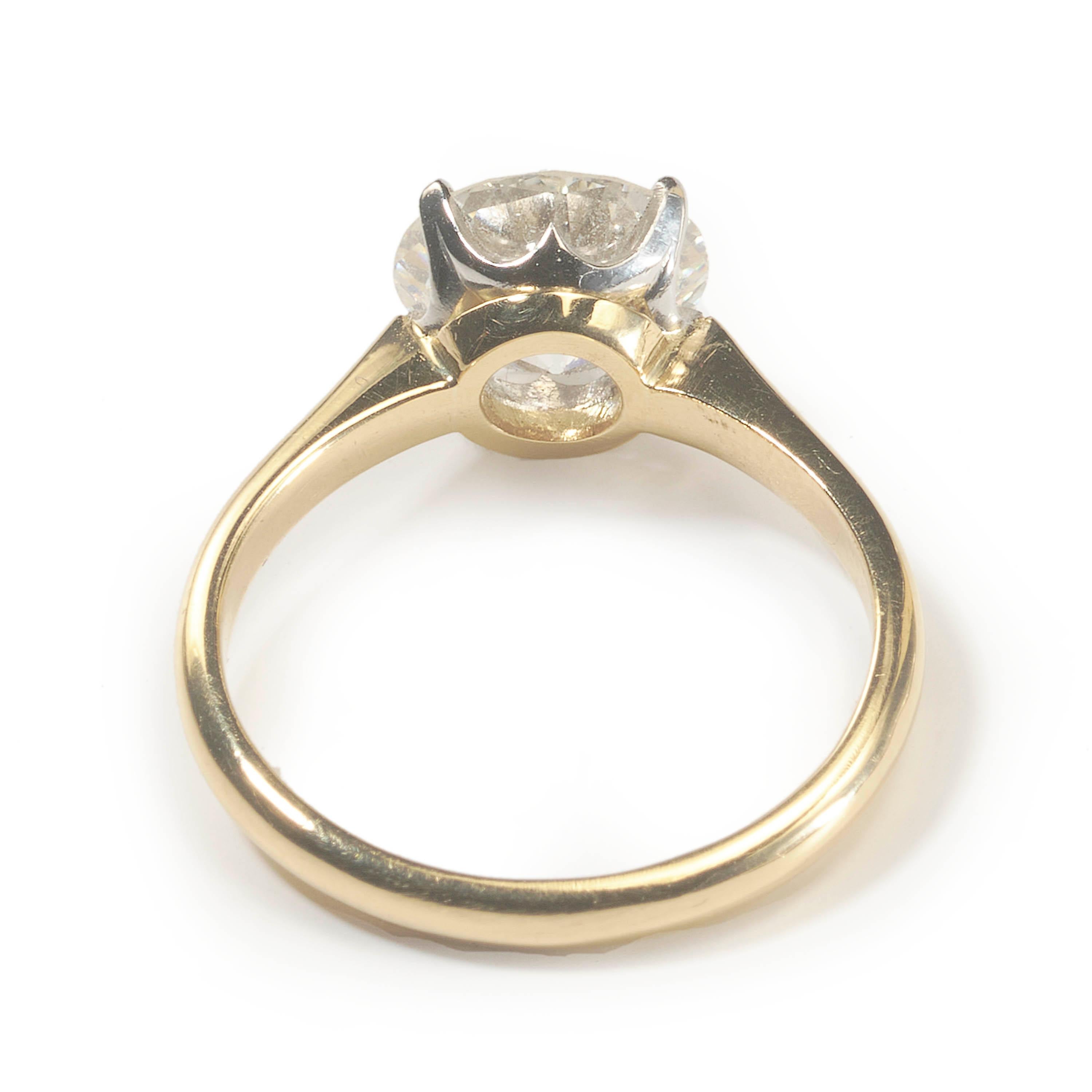 Old European Cut Diamond, Platinum and Gold Solitaire Ring, 2.05 Carat For Sale