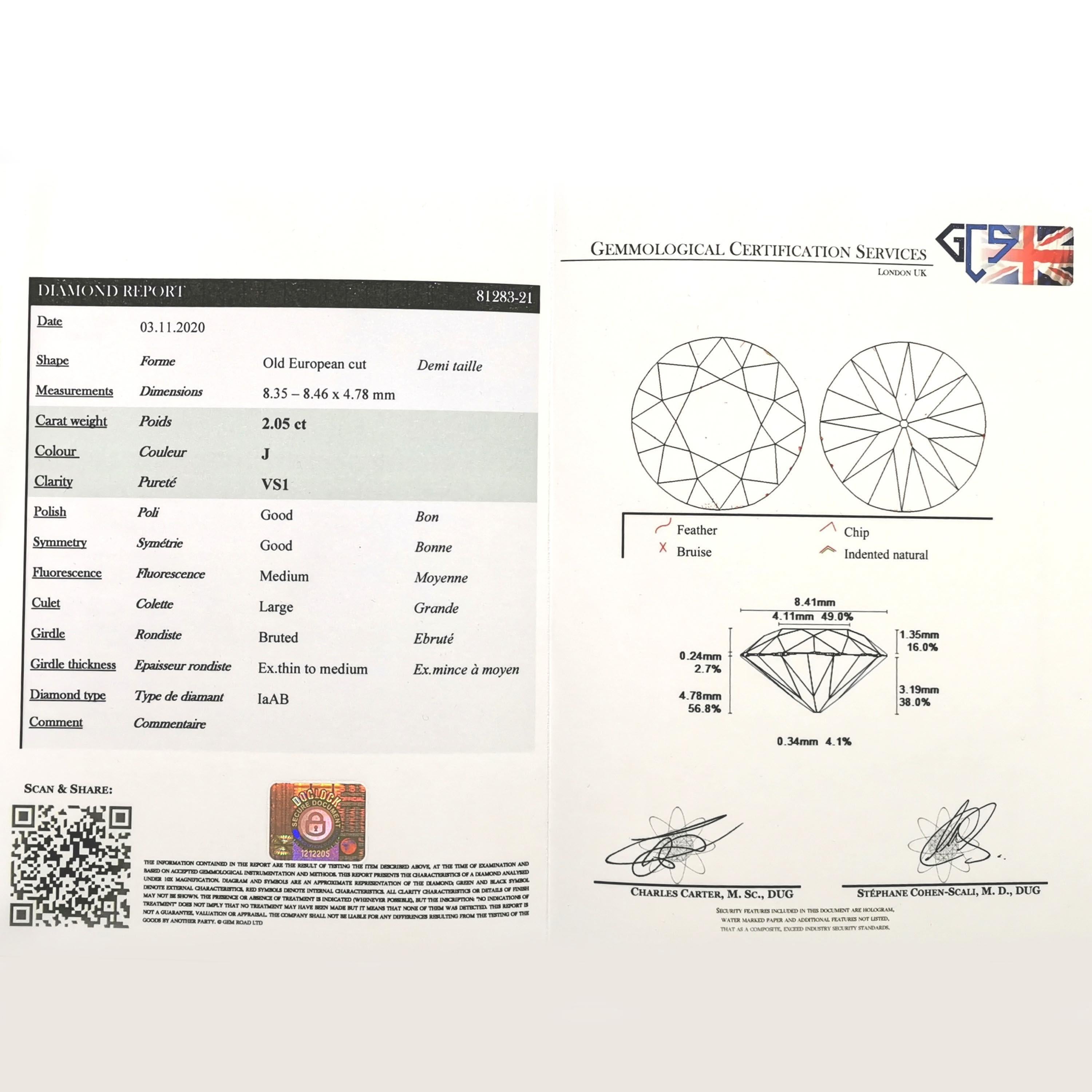 Diamond, Platinum and Gold Solitaire Ring, 2.05 Carat In New Condition For Sale In London, GB