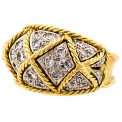 Diamond Platinum and Yellow Gold Dome Cocktail Ring