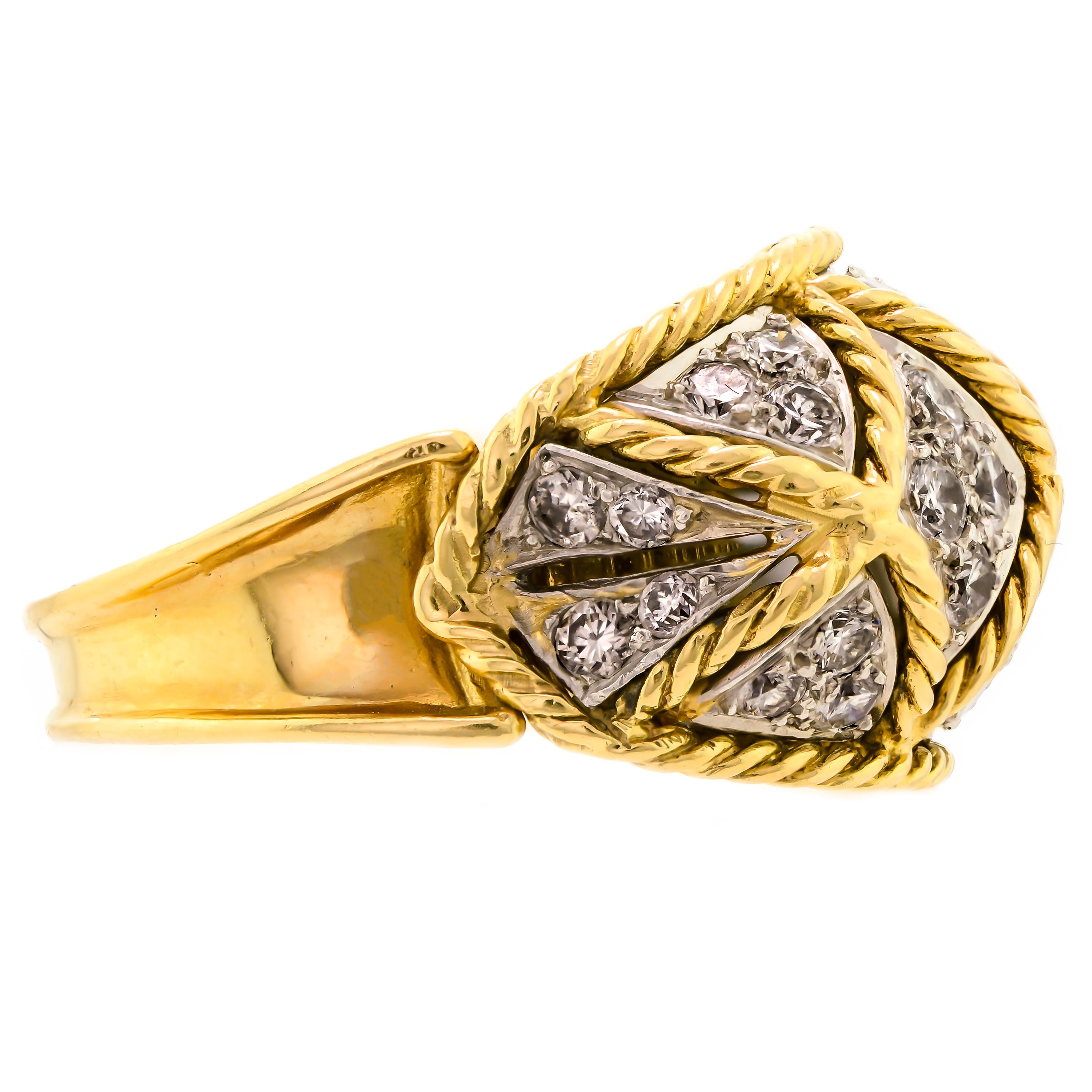 Diamond Platinum and Yellow Gold Dome Cocktail Ring For Sale 2