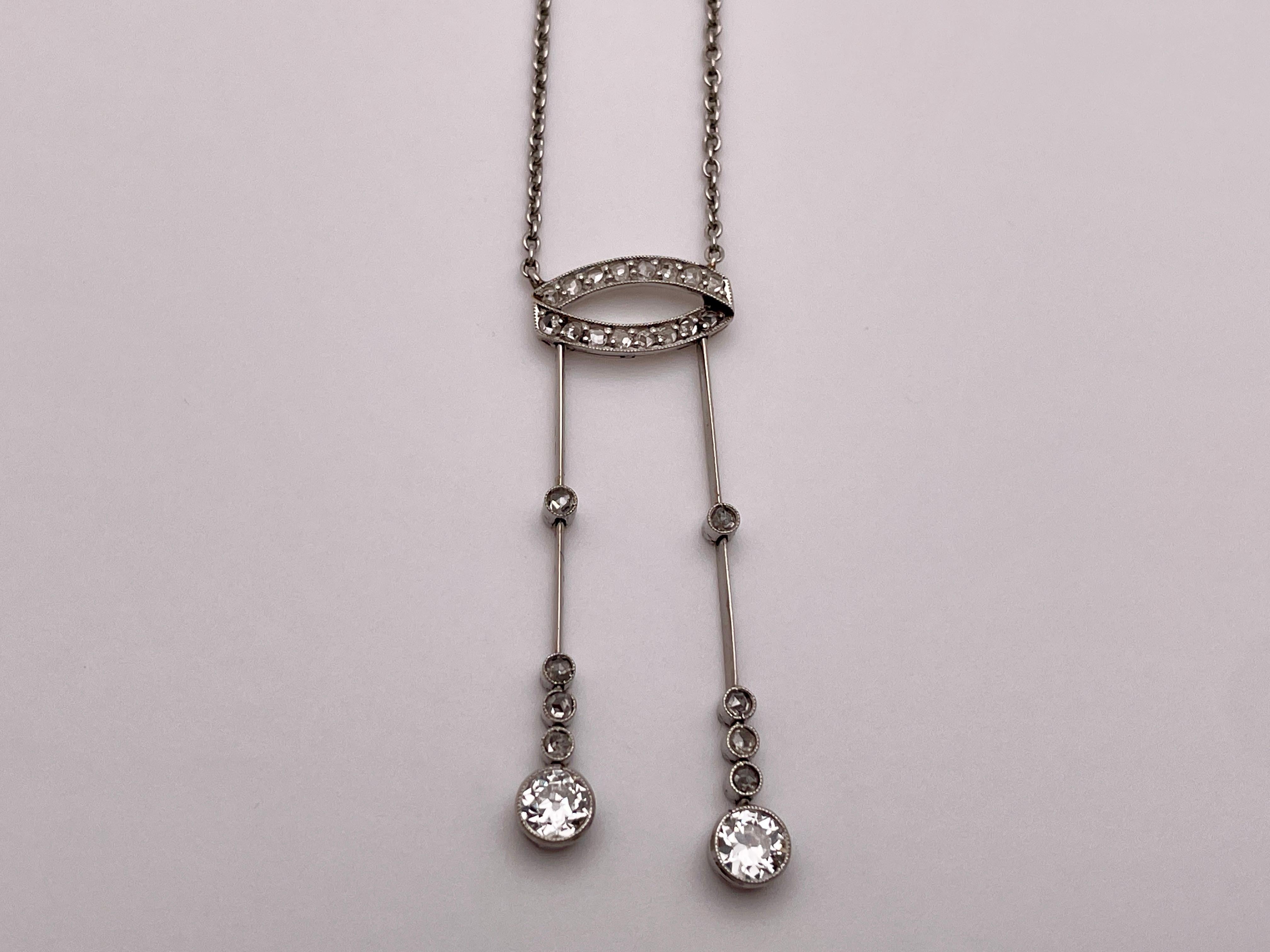 Art Deco Diamond Platinum Antique Necklace Twin Pendant Signed E. Netter and Cie Belle For Sale