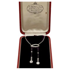 Diamond Platinum Antique Necklace Twin Pendant Signed E. Netter and Cie Belle