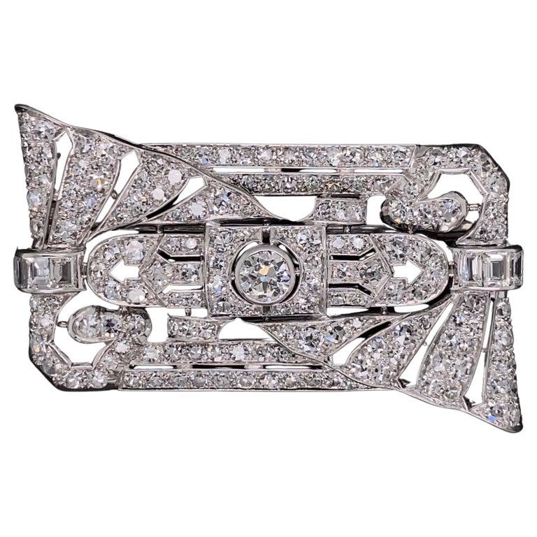 Diamond Platinum Art Deco Brooch Pin Estate Fine Jewelry For Sale
