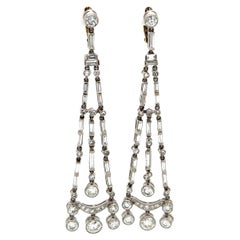Diamond Platinum Art Deco Revival Chandelier Drop Earrings Estate Fine Jewelry
