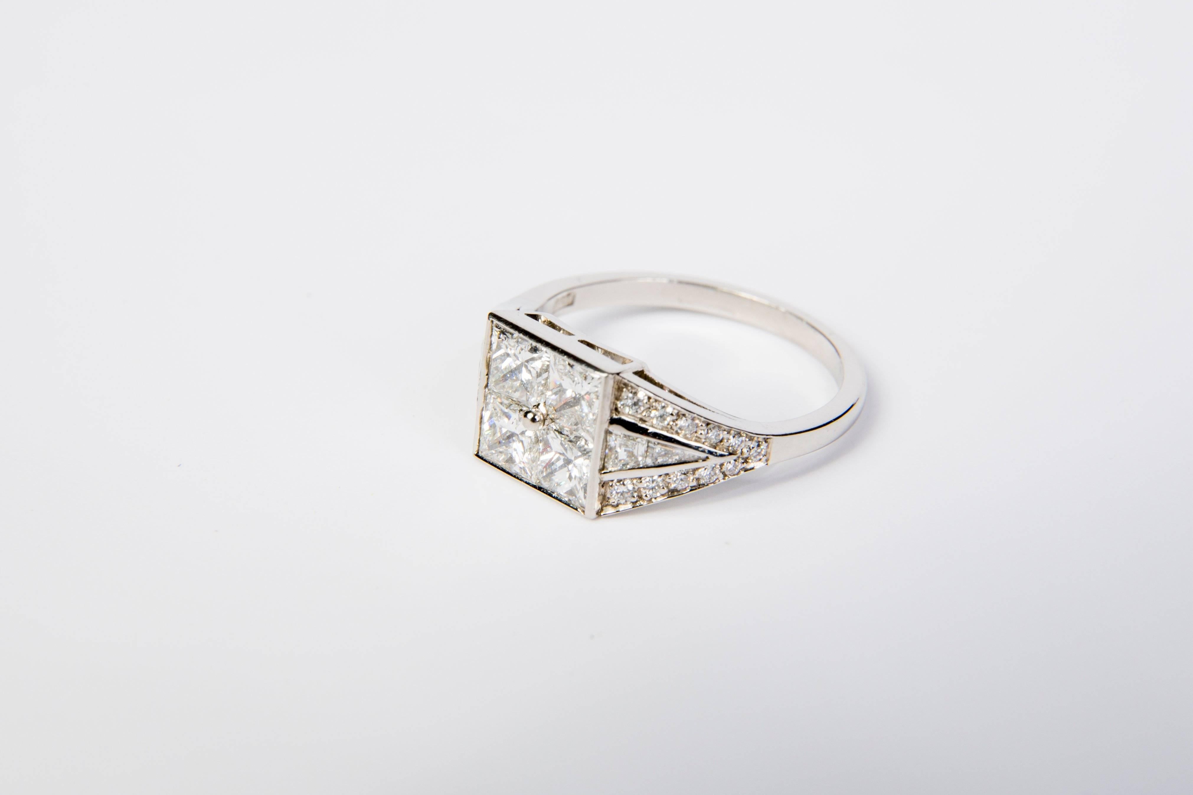 Contemporary Diamond Platinum Art Deco Style Engagement  Ring For Sale