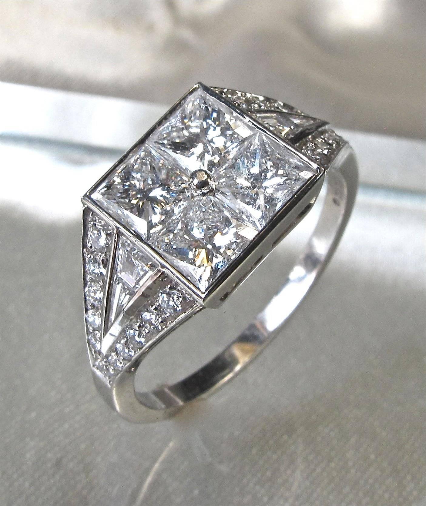 Princess Cut Diamond Platinum Art Deco Style Engagement  Ring For Sale