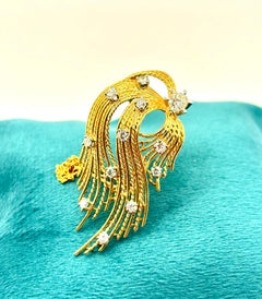 Broche vintage « Mid-Century Diamonds », en or 18 carats et platine, France, vers les années 1950