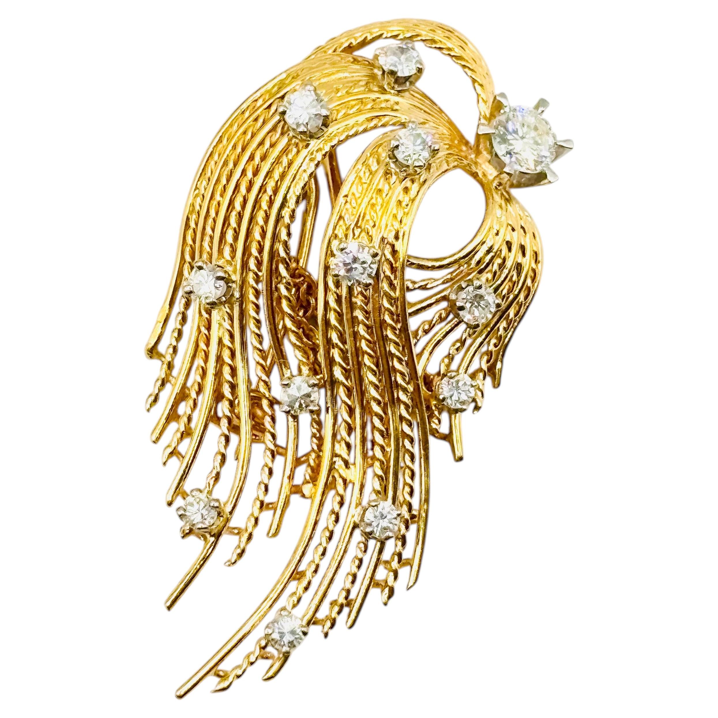 Vintage Mid-Century Diamonds Brooch, 18K Gold and Platinum, France Circa 1950’s